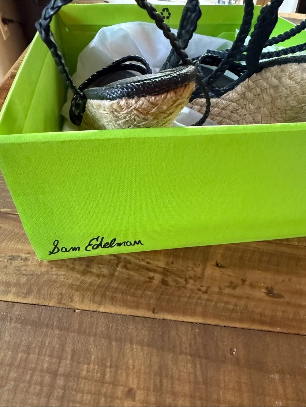 Sam Edelman Black Braided Wedge Sandals with Ankle Wrap